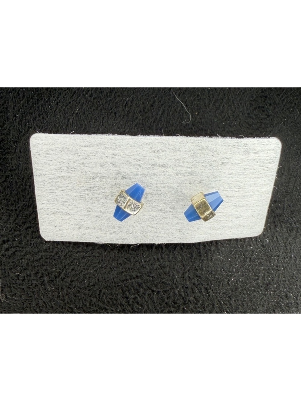 Vintage 80s Geometric Blue & Silver Tone Hexagon Stud Earrings Retro